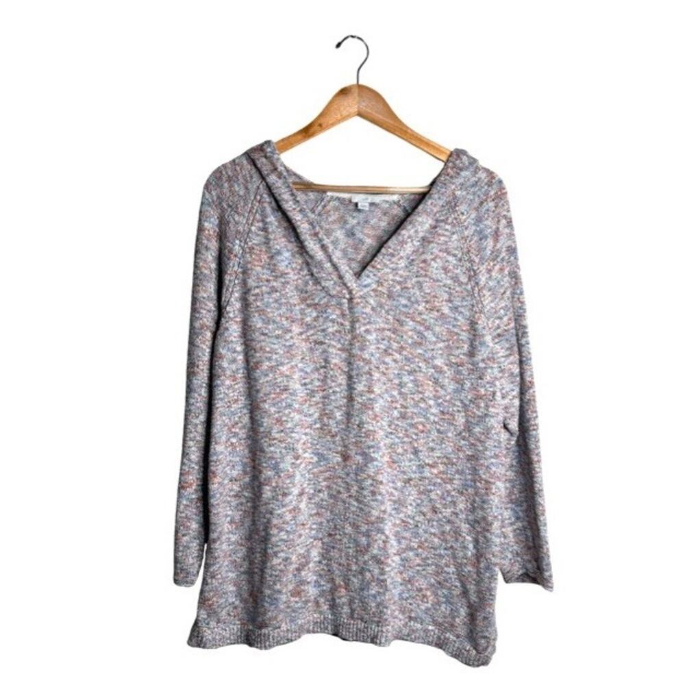 J Jill Marled Hooded Sweater Multicolored Size XLP Tunic Length Cotton Acrylic